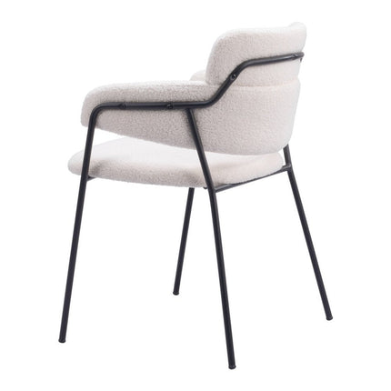 Set of Two Cream and Black Faux Fur Dining Arm Chairs