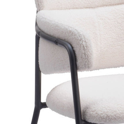 Set of Two Cream and Black Faux Fur Dining Arm Chairs