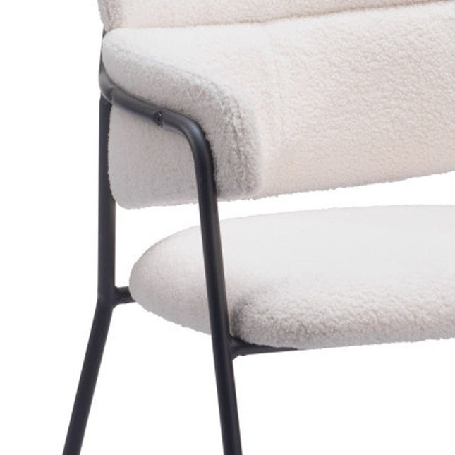 Set of Two Cream and Black Faux Fur Dining Arm Chairs