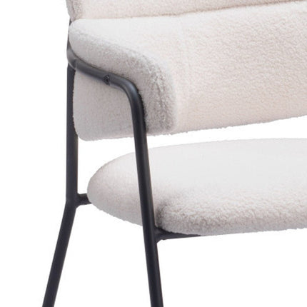 Set of Two Cream and Black Faux Fur Dining Arm Chairs