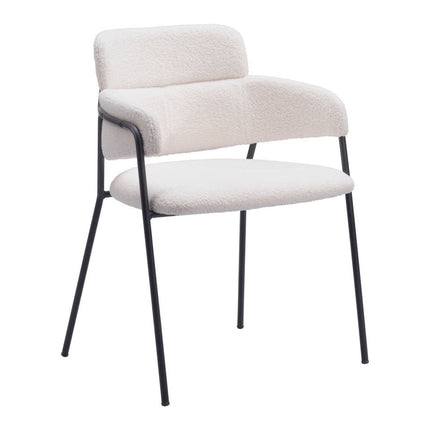 Set of Two Cream and Black Faux Fur Dining Arm Chairs