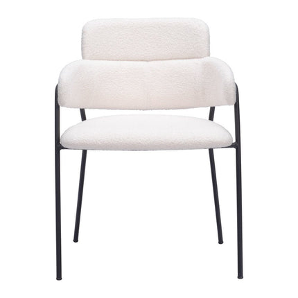 Set of Two Cream and Black Faux Fur Dining Arm Chairs