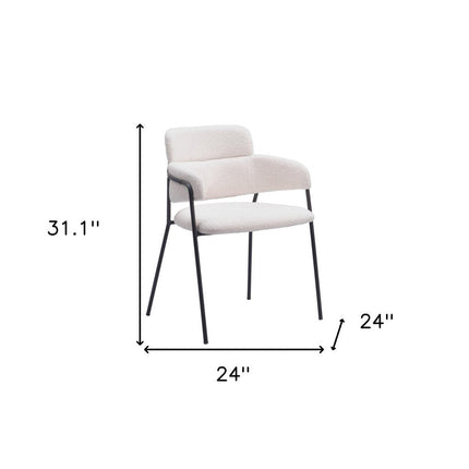 Set of Two Cream and Black Faux Fur Dining Arm Chairs