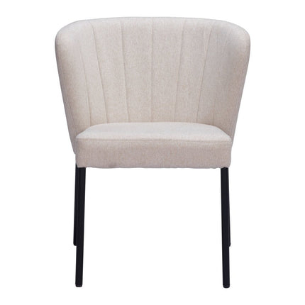 Set of Two Beige and Black Tufted Faux Linen Dining Side Chairs