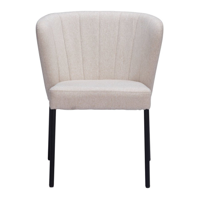 Set of Two Beige and Black Tufted Faux Linen Dining Side Chairs HomeRoots