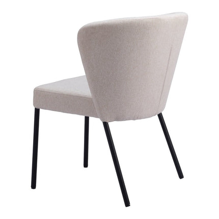 Set of Two Beige and Black Tufted Faux Linen Dining Side Chairs