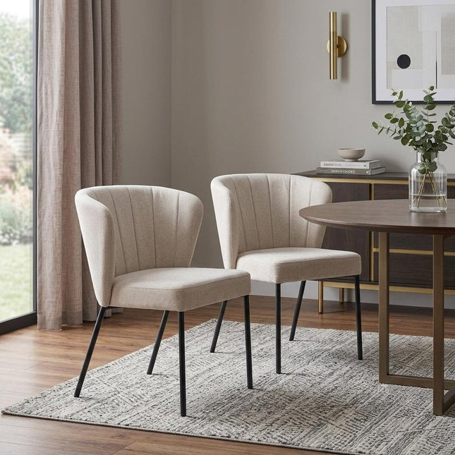 Set of Two Beige and Black Tufted Faux Linen Dining Side Chairs HomeRoots