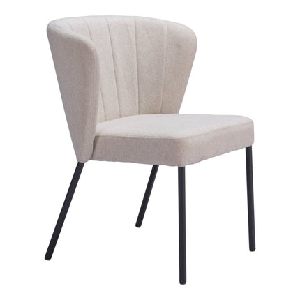 Set of Two Beige and Black Tufted Faux Linen Dining Side Chairs
