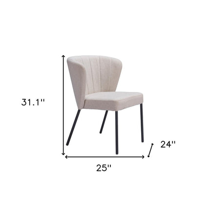 Set of Two Beige and Black Tufted Faux Linen Dining Side Chairs