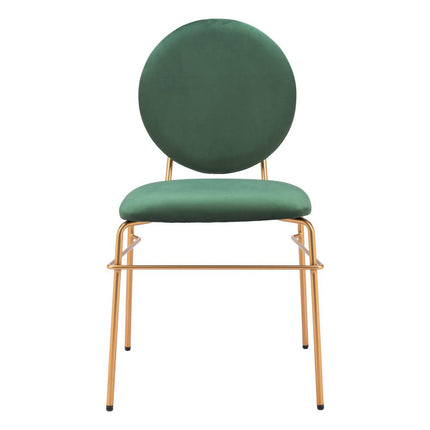 Set of Two Green and Gold Velvet Open Back Dining Side Chairs