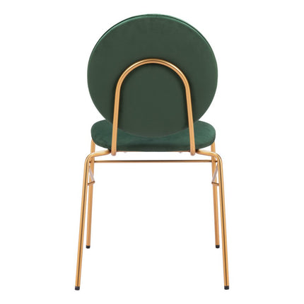 Set of Two Green and Gold Velvet Open Back Dining Side Chairs