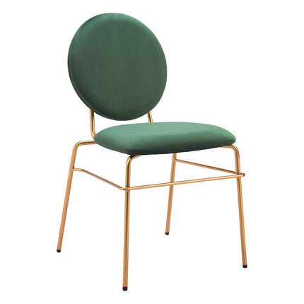 Set of Two Green and Gold Velvet Open Back Dining Side Chairs