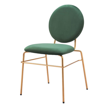Set of Two Green and Gold Velvet Open Back Dining Side Chairs