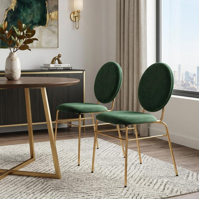 Set of Two Green and Gold Velvet Open Back Dining Side Chairs HomeRoots