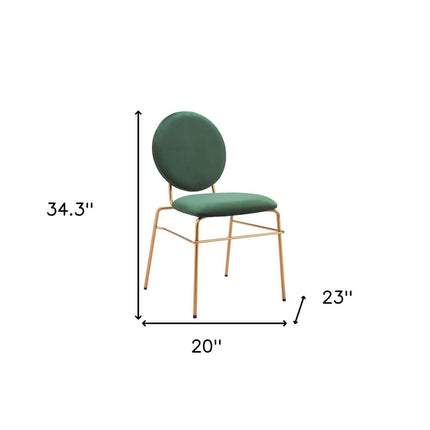 Set of Two Green and Gold Velvet Open Back Dining Side Chairs