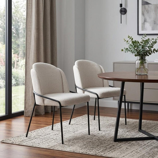 Set of Two Ivory and Black Faux Fur Dining Side Chairs HomeRoots