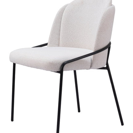 Set of Two Ivory and Black Faux Fur Dining Side Chairs