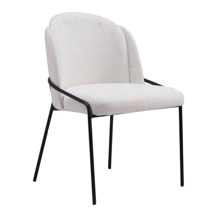 Set of Two Ivory and Black Faux Fur Dining Side Chairs