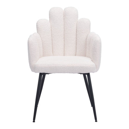 Set of Two Ivory and Black Faux Fur Slat Back Dining Arm Chairs
