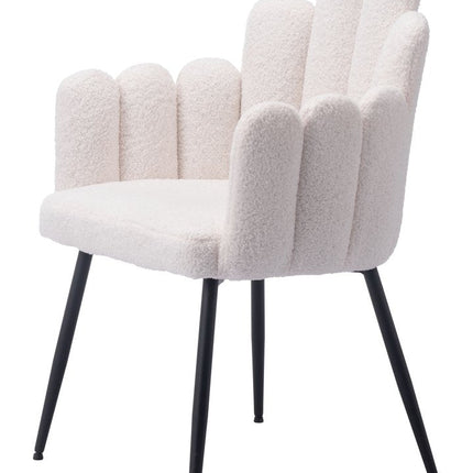 Set of Two Ivory and Black Faux Fur Slat Back Dining Arm Chairs