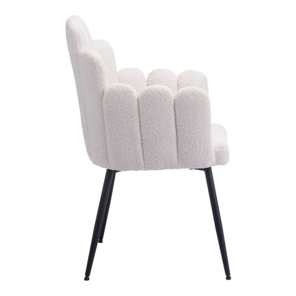 Set of Two Ivory and Black Faux Fur Slat Back Dining Arm Chairs