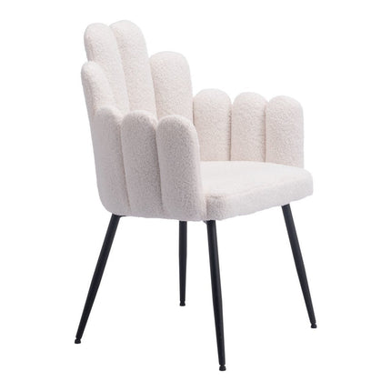 Set of Two Ivory and Black Faux Fur Slat Back Dining Arm Chairs