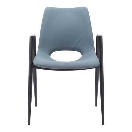 Set of Two Blue and Black Faux Leather Open Back Dining Arm Chairs