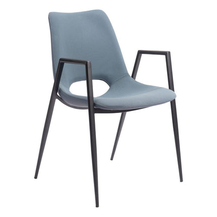 Set of Two Blue and Black Faux Leather Open Back Dining Arm Chairs