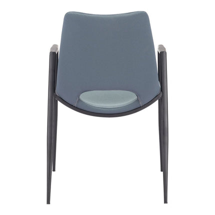 Set of Two Blue and Black Faux Leather Open Back Dining Arm Chairs