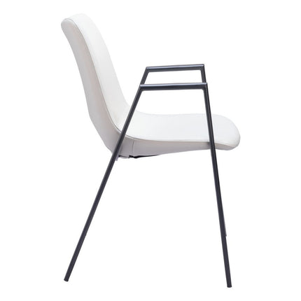 Set of Two White and Black Faux Leather Open Back Dining Arm Chairs