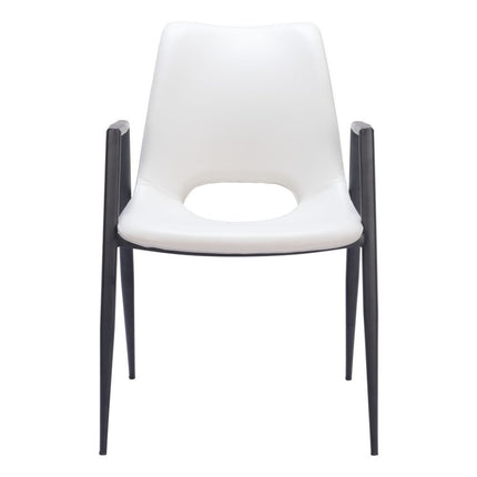 Set of Two White and Black Faux Leather Open Back Dining Arm Chairs