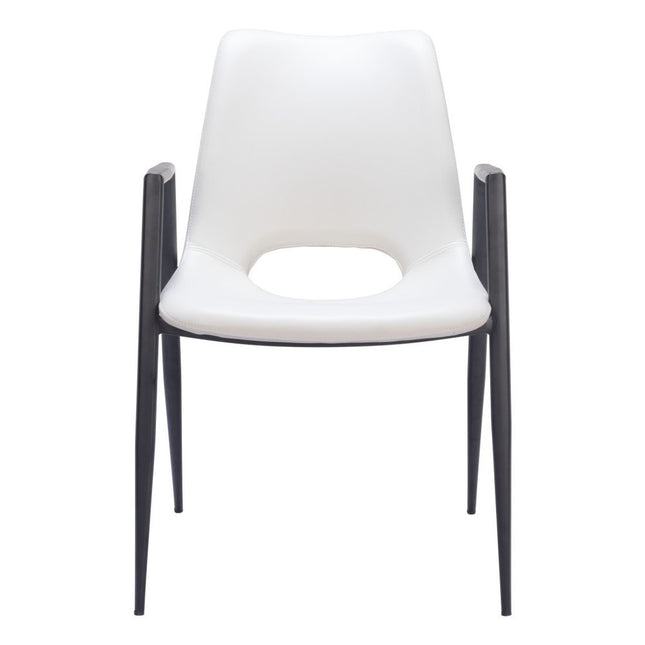 Set of Two White and Black Faux Leather Open Back Dining Arm Chairs HomeRoots