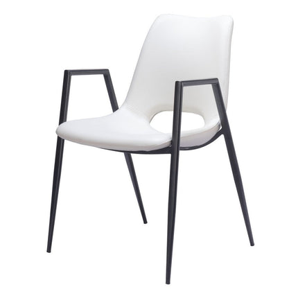 Set of Two White and Black Faux Leather Open Back Dining Arm Chairs