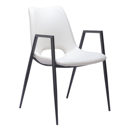 Set of Two White and Black Faux Leather Open Back Dining Arm Chairs
