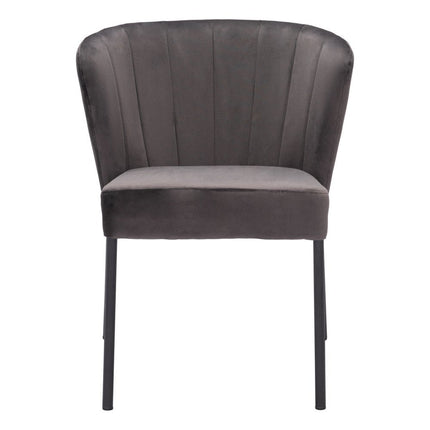 Set of Two Gray and Black Tufted Velvet Dining Side Chairs