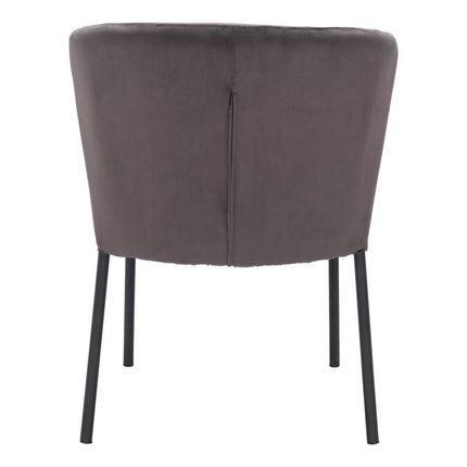 Set of Two Gray and Black Tufted Velvet Dining Side Chairs