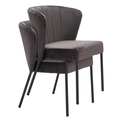 Set of Two Gray and Black Tufted Velvet Dining Side Chairs