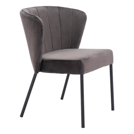 Set of Two Gray and Black Tufted Velvet Dining Side Chairs