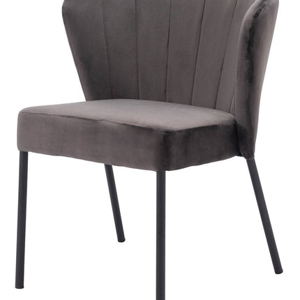 Set of Two Gray and Black Tufted Velvet Dining Side Chairs