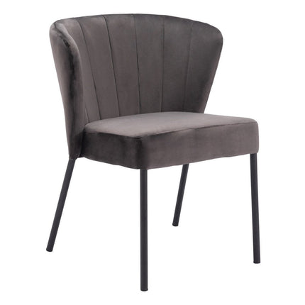 Set of Two Gray and Black Tufted Velvet Dining Side Chairs