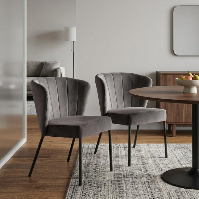 Set of Two Gray and Black Tufted Velvet Dining Side Chairs HomeRoots