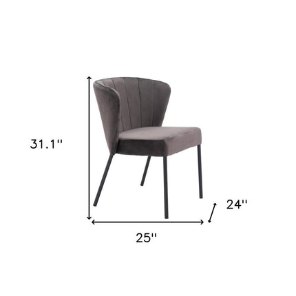 Set of Two Gray and Black Tufted Velvet Dining Side Chairs