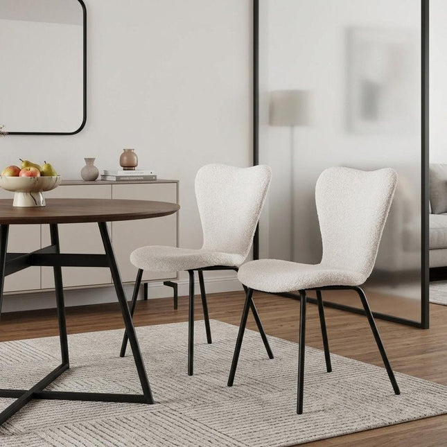 Set of Two Ivory and Black Faux Fur Dining Side Chairs HomeRoots