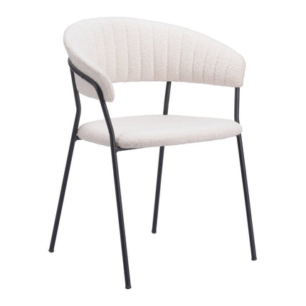 Set of Two Cream and Black Faux Fur Open Back Dining Arm Chairs