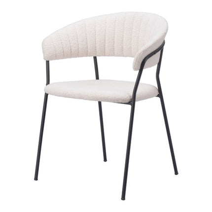 Set of Two Cream and Black Faux Fur Open Back Dining Arm Chairs