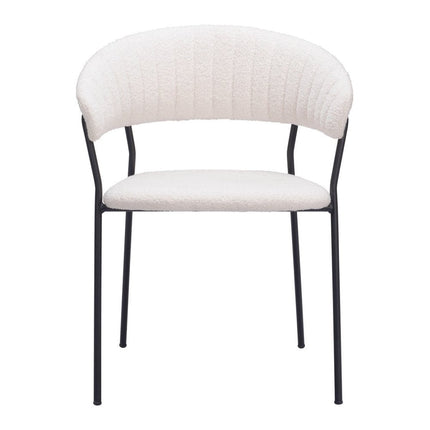 Set of Two Cream and Black Faux Fur Open Back Dining Arm Chairs