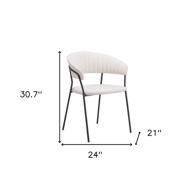 Set of Two Cream and Black Faux Fur Open Back Dining Arm Chairs HomeRoots