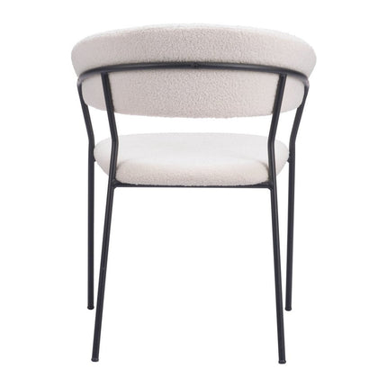 Set of Two Cream and Black Faux Fur Open Back Dining Arm Chairs