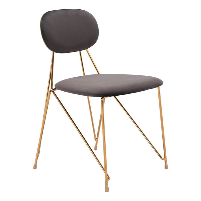 Set of Two Gray and Gold Velvet Open Back Dining Side Chairs HomeRoots