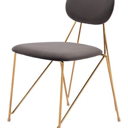 Set of Two Gray and Gold Velvet Open Back Dining Side Chairs